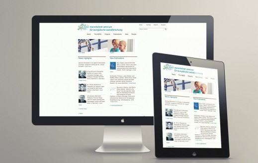 Screenshot der neuen Webseite unseres Kunden MZES Uni Mannheim auf Desktop und Tablet