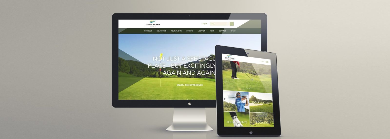 Golf de Andratx auf einem Desktop-Bildschirm und einem Tablet Golf de Andratx auf einem Desktop-Bildschirm und einem Tablet