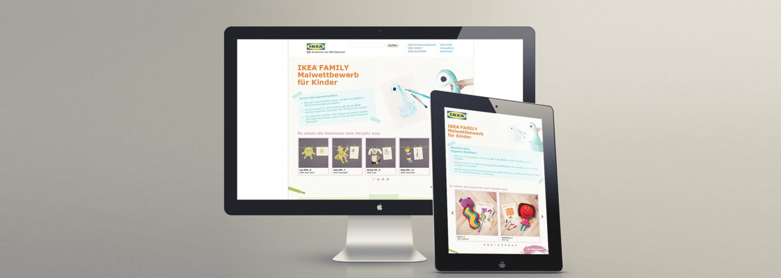 IKEA Malwettbewerb AT auf einem Desktop-Bildschirm und einem Tablet IKEA Malwettbewerb AT auf einem Desktop-Bildschirm und einem Tablet