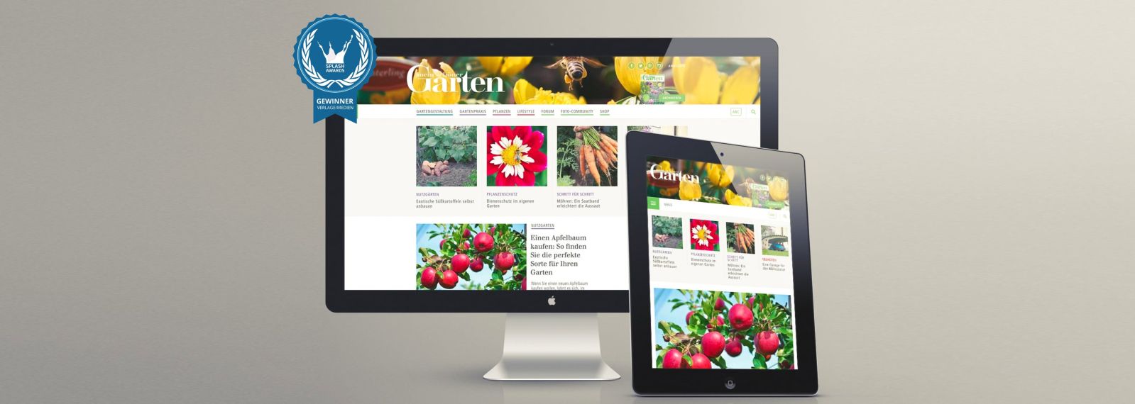 Mein schöner Garten auf einem Desktop-Bildschirm und einem Tablet Mein schöner Garten auf einem Desktop-Bildschirm und einem Tablet