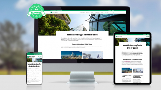 Headerbild für Projekt BNP Paribas Real Estate, Screenshots der Seite auf einem iMac, einem iPad und einem iPhone