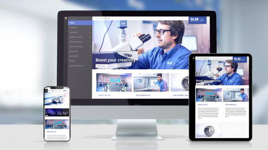 Screenshot der neuen Webseite unseres Kunden SLM Solutions Group AG auf Desktop und Tablet Screenshot der neuen Webseite unseres Kunden SLM Solutions Group AG auf Desktop und Tablet