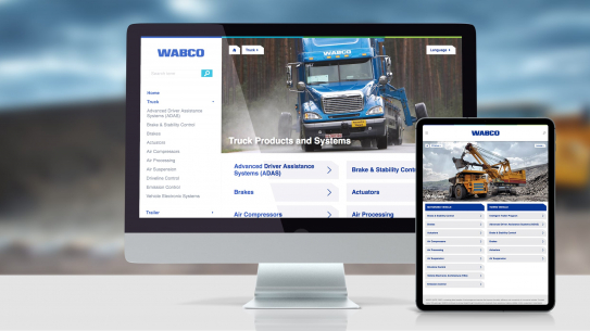Screenshot der neuen Webseite unseres Kunden WABCO Product Portfolio auf Desktop und Tablet