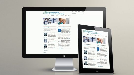 Screenshot der neuen Webseite unseres Kunden MZES Uni Mannheim auf Desktop und Tablet Screenshot der neuen Webseite unseres Kunden MZES Uni Mannheim auf Desktop und Tablet