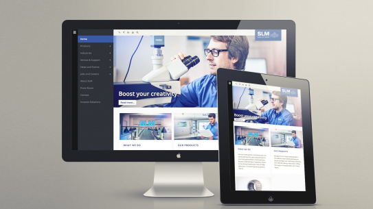 Screenshot der neuen Webseite unseres Kunden SLM Solutions Group AG auf Desktop und Tablet Screenshot der neuen Webseite unseres Kunden SLM Solutions Group AG auf Desktop und Tablet