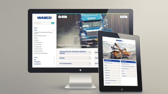 Screenshot der neuen Webseite unseres Kunden WABCO Product Portfolio auf Desktop und Tablet Screenshot der neuen Webseite unseres Kunden WABCO Product Portfolio auf Desktop und Tablet