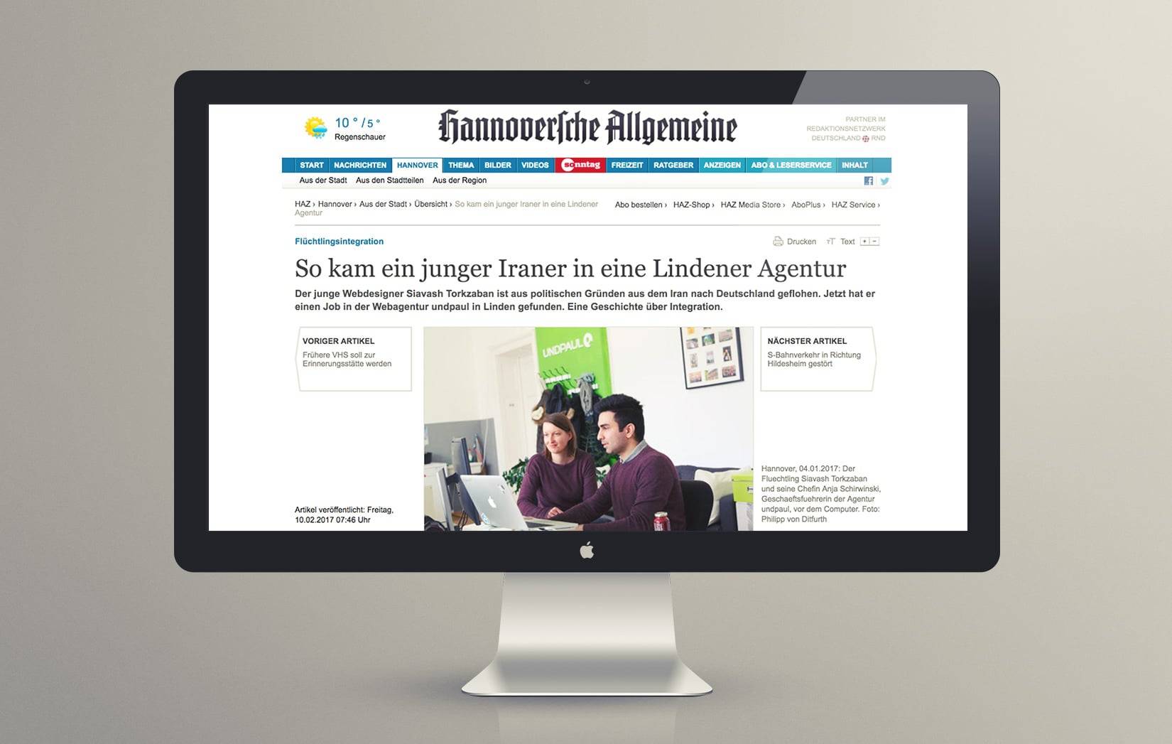 Screenshot des Zeitungsartikels in der Hannoverschen Allgemeinen Zeitung Screenshot des Zeitungsartikels in der Hannoverschen Allgemeinen Zeitung