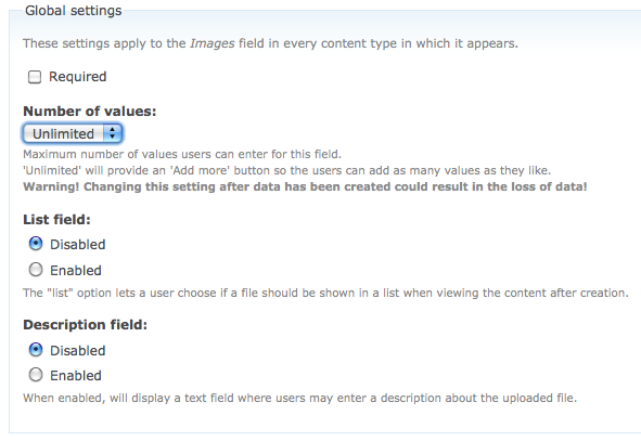 Image global settings