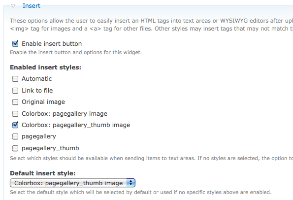 Image insert settings