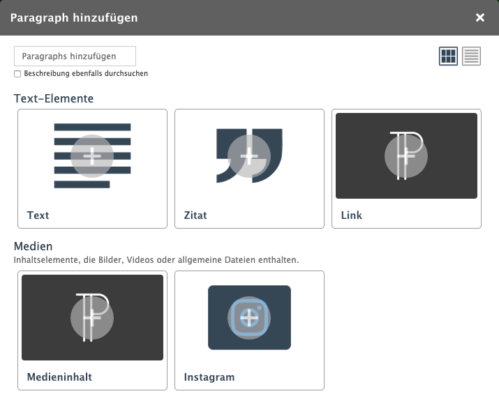 neu gestalteter Paragraphs-Dialog