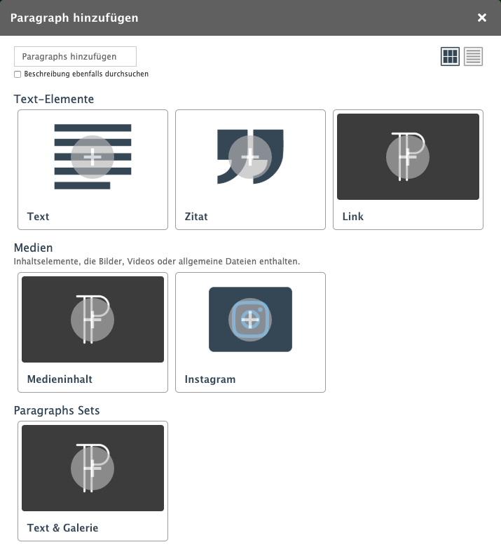 neu gestalteter Paragraphs-Dialog mit Paragraphs Sets