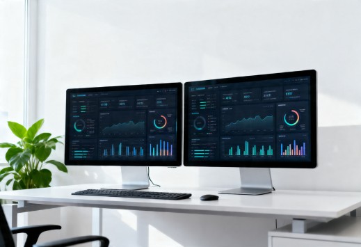 Schreibtisch mit 2 Monitoren