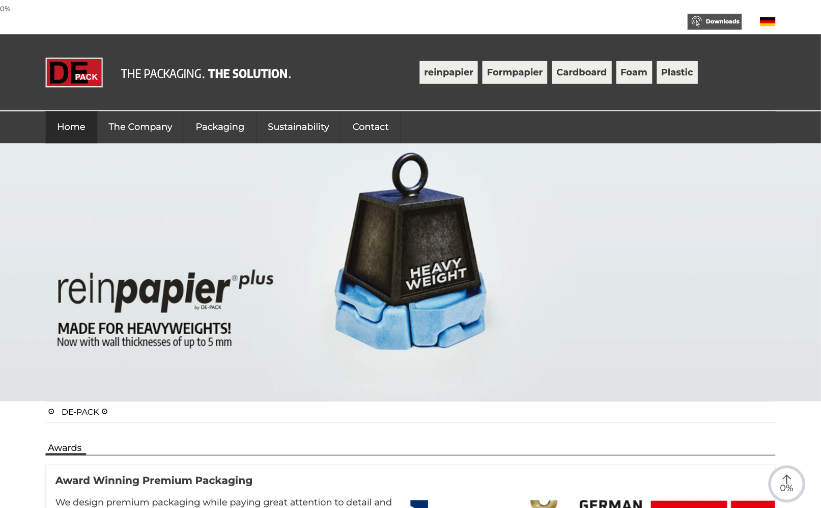 Screenshot der DE-PACK International Website