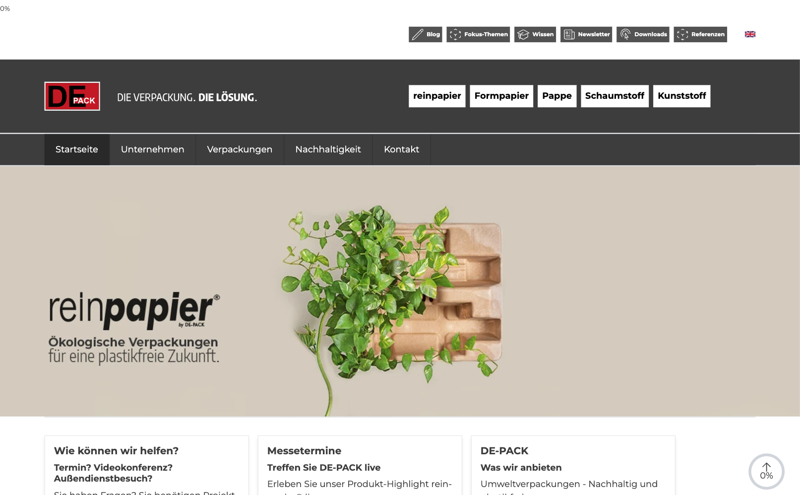 Screenshot der DE-PACK Website