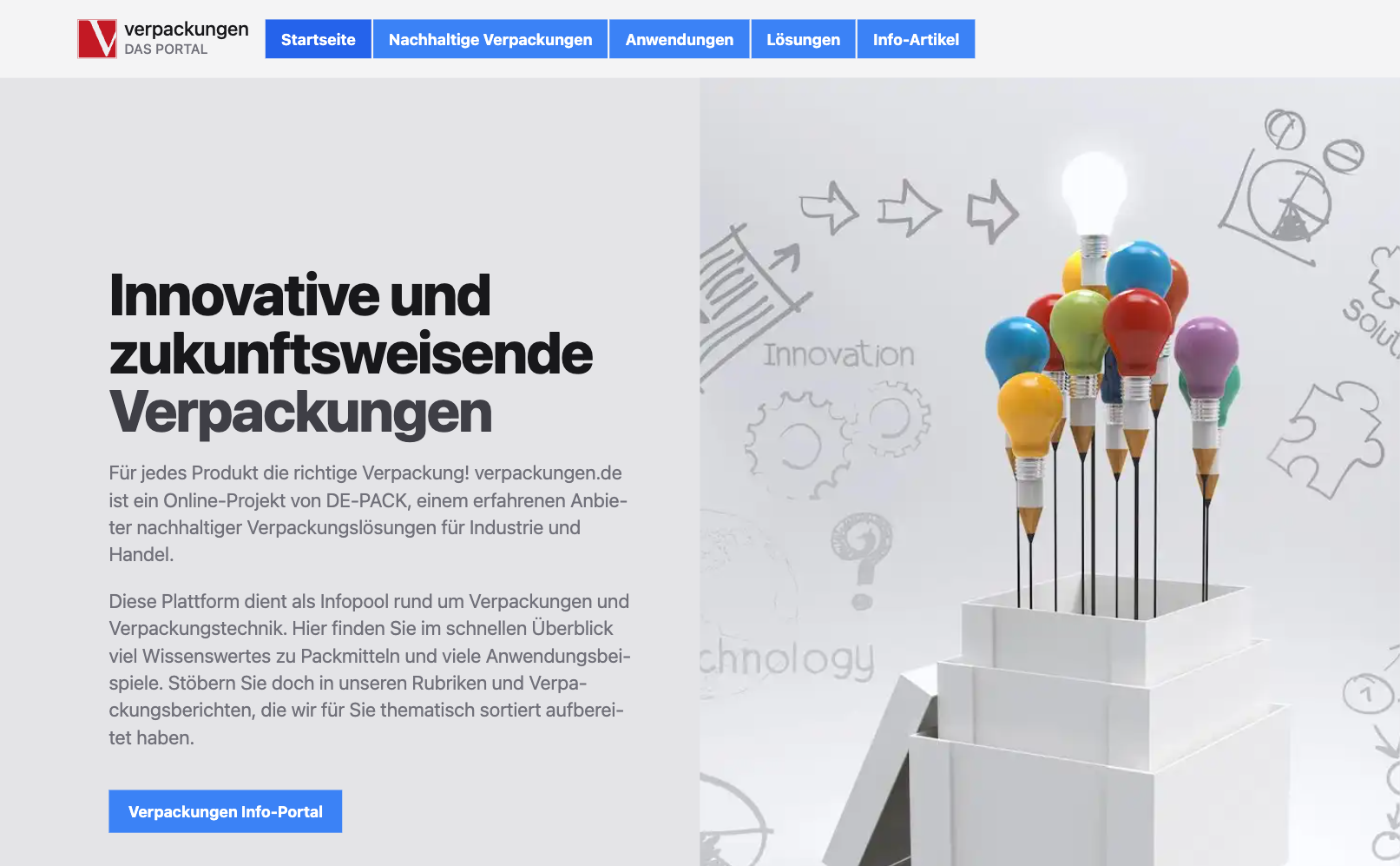 Screenshot der verpackungen.de Website