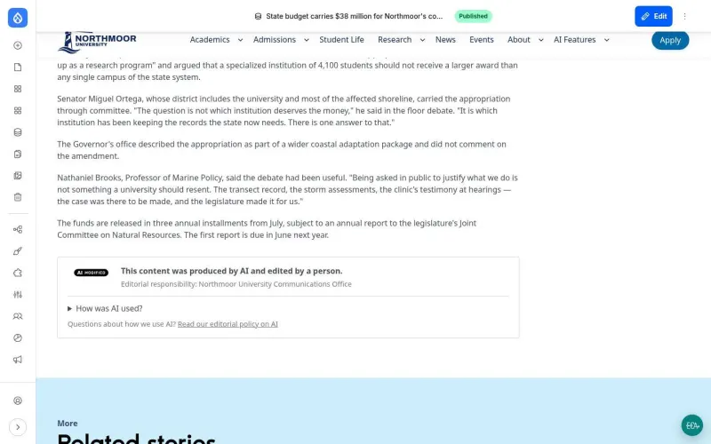 AI disclosure card below an article