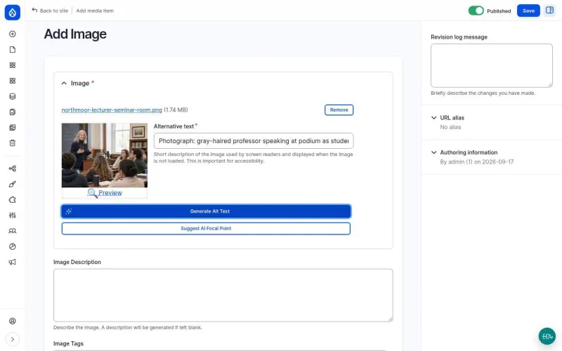 Upload form with automatically generated alternative text