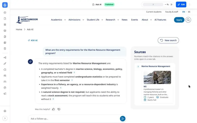 AI answer with numbered citations and a list of sources