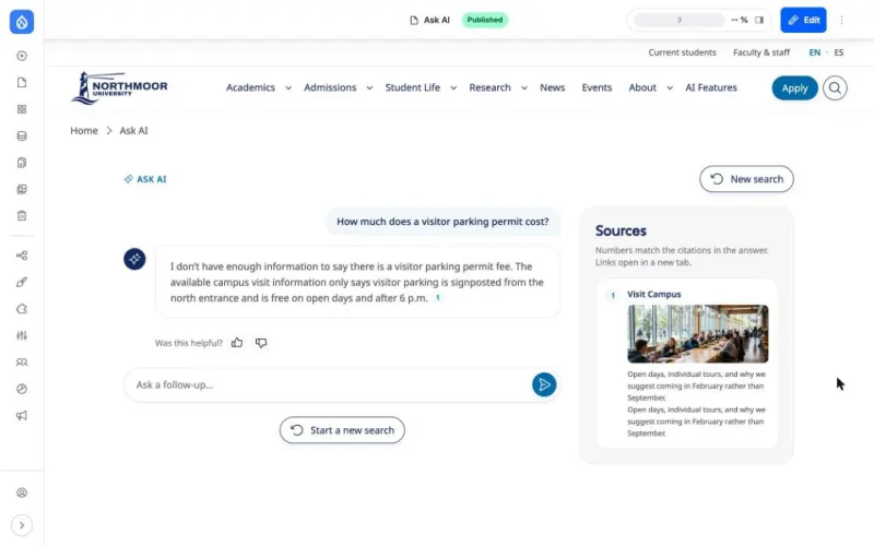 AI answer openly stating that the information is missing