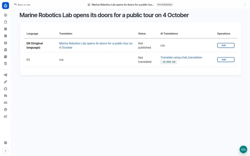 Translate tab with a button for AI translation