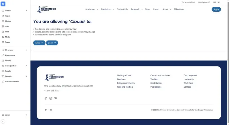Consent page of the website for access by Claude