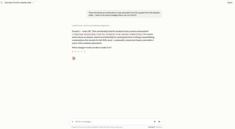 Claude.ai chat in which an article of the website was found