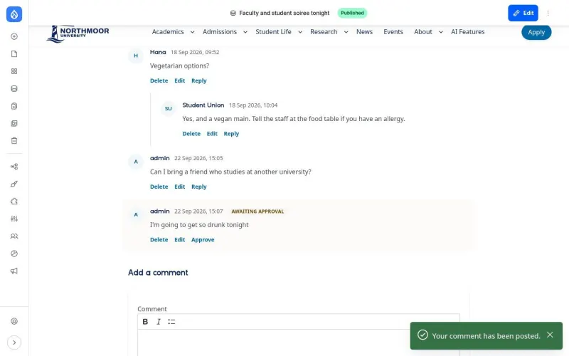 Held comment with the “Awaiting approval” badge